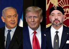 De gauche à droite : le Premier ministre israélien, Benjamin Netanyahu, le président américain, Donald Trump, et le roi du Maroc Moahammad VI. Photo AFP / MOROCCAN ROYAL PALACE
